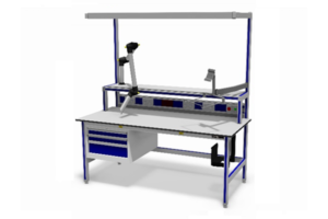 ESD-veilige werktafel met o.a. verlichting en energiegoot