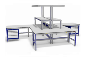 ESD-werkeiland met ladeblokken, verlichting en energievoorziening