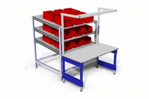 Ferro werltafel met verlichting en rollenbanen tbv montagewerk