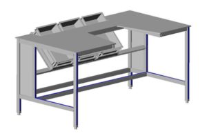 montagetafel met verschuifbare onderdelenbakken