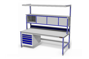 testtafel 19″ vakken, energiegoot, verlichting, schuifladekast
