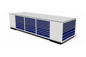 werkeiland met rondom schuifladekasten