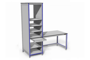 werktafel met kast en uitschuifbaar legbord