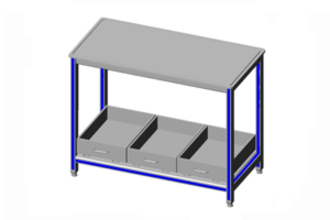 werktafel voorzien van uitschuifbare legbakken