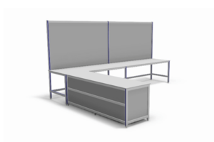 hoekopstelling met schuifdeurkast en hoge achterwanden