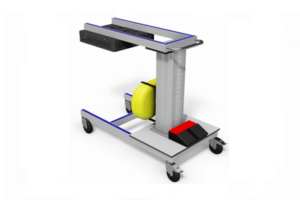 in hoogte verstelbare warmtelamp, haspel, voetbediening verrijdbaar