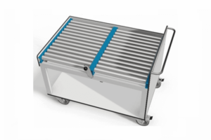 trolley met rollenbaan en afrolstop t.b.v. een europallet