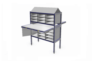 vakkenkast met uitschuifbare werkbladen en schuine kap