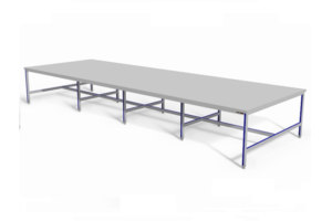 vlakke werktafel 1200 x 9600 mm met teruggesprongen staanders