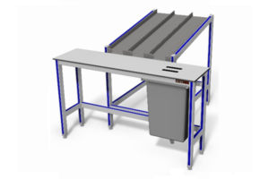 werktafel met geïntegreerde afvalbak (uitschuifbaar) en glijbaan