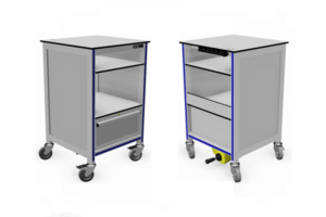 testtrolley met lade, haspel en stekerdozenlijst