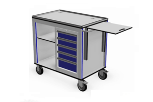 trolley met ladekast, vakken en opklapbaar plateau