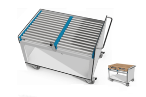 trolley met rollenbaan en afrolstop t.b.v. een europallet