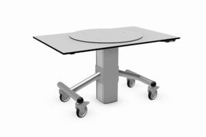 hoogte verstelbaar m.b.v. accu, verrijdbaar + afneembare draaischijf