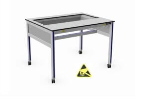 ESD-veilige verrijdbare werktafel met uitsparing t.b.v. plaatsen apparaat