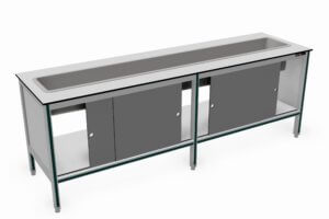 schuifdeurkast voorzien van een lange smalle RVS spoelbak (maatwerk)