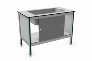 schuifdeurkast met ingebouwde RVS-spoelbak
