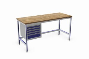 vlakke werktafel met 40 mm dik beukenwerkblad en schuifladekast