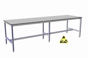vlakke ESD-veilige werktafel met teruggesprongen middenstaanders