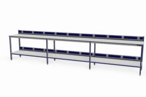 testtafel met onderblad en op twee niveau’s energiegoten