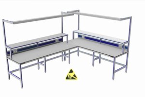 ESD-veilige hoekopstelling met een vrije hoek (teruggesprongen staanders)
