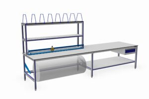 paktafel met o.a. rolhouder, snijapparaat en dozenbeugels