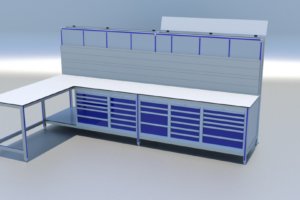 demonstratie hoekopstelling met o.a. schuifladekasten