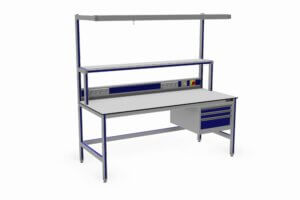 opbouwtafel met verlichting, energiegoot en ladekast