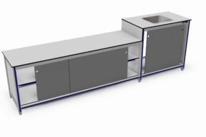 schuifdeurkast met rechts een spoelbak