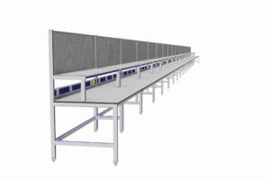 werktafelopstelling gekoppeld totale lengte 26 meter